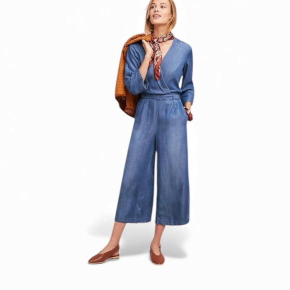 cloth & stone Pants - Anthropologie By Cloth & Stone Denim Blue Chambray Jumpsuit with Wide-Leg Design